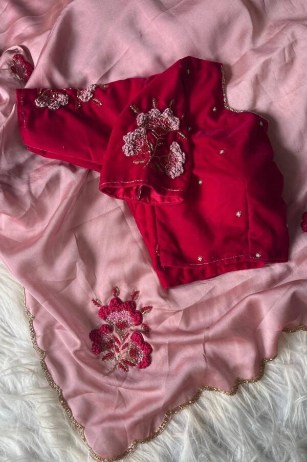 Pastel Pink Color Rangoli Silk Saree with Velvet Blouse