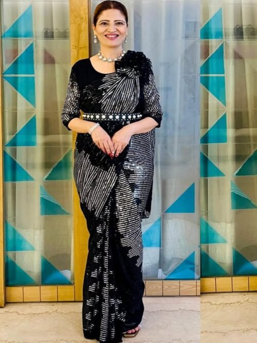 Black Zip Gown Saree with Attached Dupatta