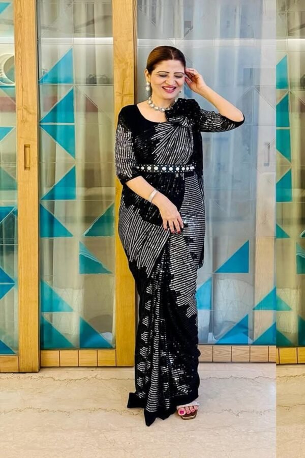 Black Zip Gown Saree with Attached Dupatta