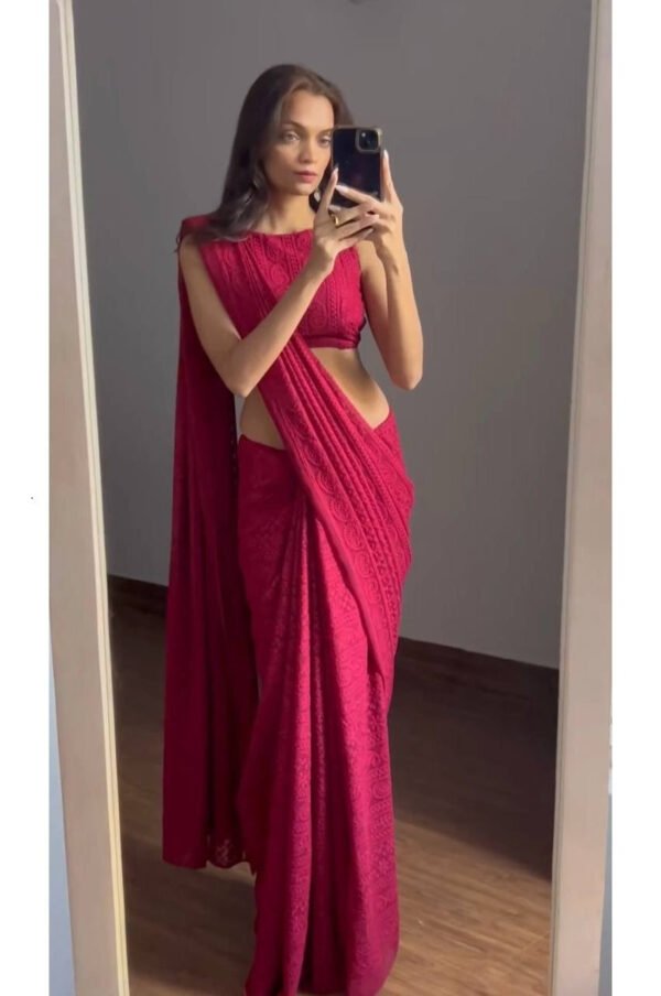 Maroon Soft Georgette Lucknowi Work Saree