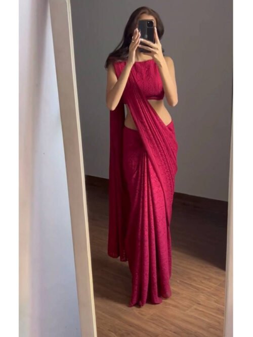 Maroon Soft Georgette Lucknowi Work Saree