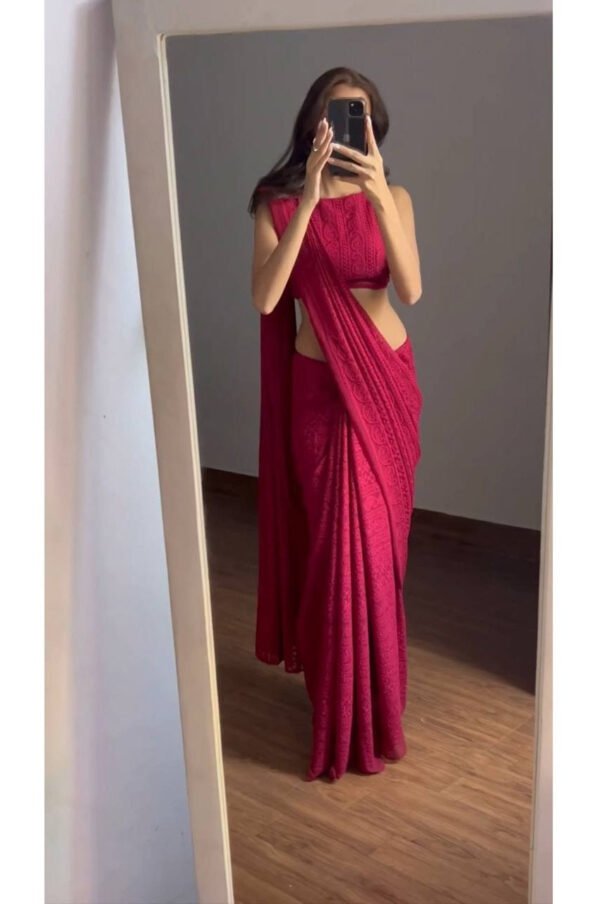 Maroon Soft Georgette Lucknowi Work Saree