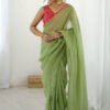 Graceful Moss Green Sparkle Silk Ready-to-Wear Saree