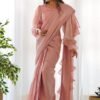 Elegant Pink Jimmy Organza Fabric Ready-to-Wear Saree with Stitched Blouse