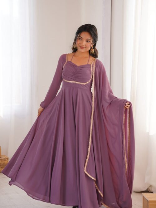 Mauve Pink Fox Blooming Georgette Anarkali