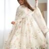 White Flower Print Organza Silk Anarkali Suit Set