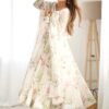 White Flower Print Organza Silk Anarkali Suit Set