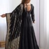 Black Roman Silk Four-Layer Anarkali Gown Set