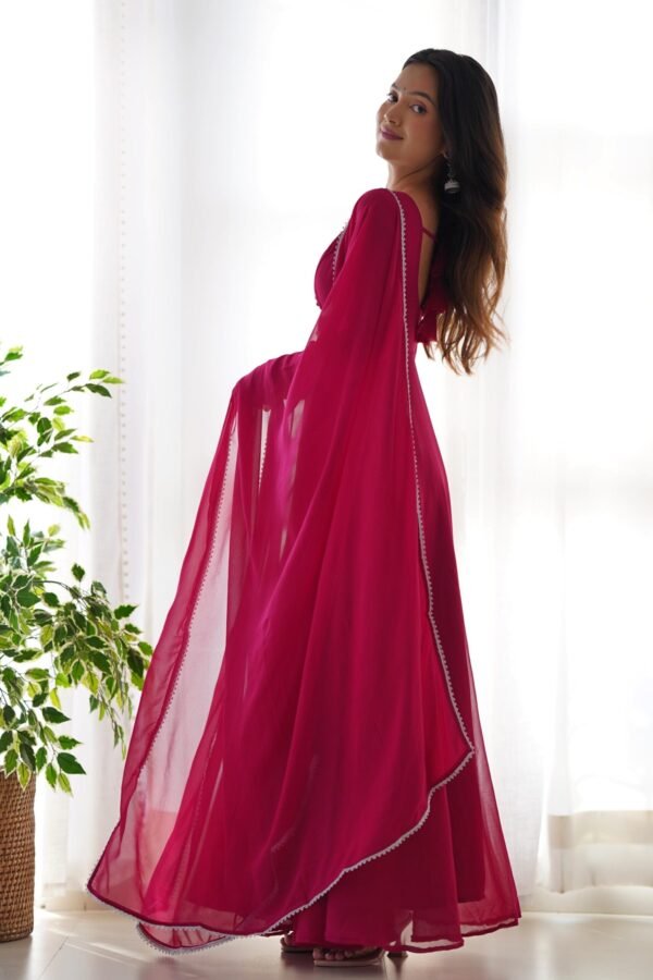 Upgrade Your Wardrobe with the Exquisite Wine Color Designer Yoke Neck Gown with Dupatta