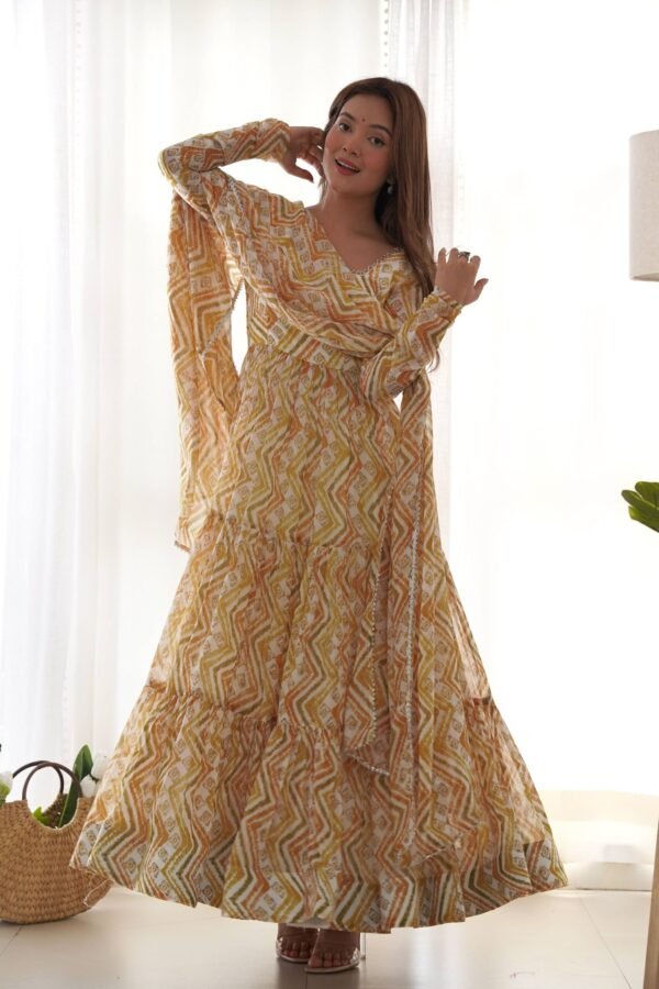 Stunning Multi-Color Heavy Soft Fox Georgette Zigzag Print Anarkali