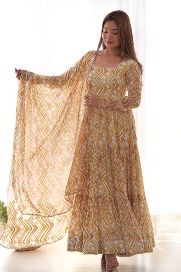 Stunning Multi-Color Heavy Soft Fox Georgette Zigzag Print Anarkali