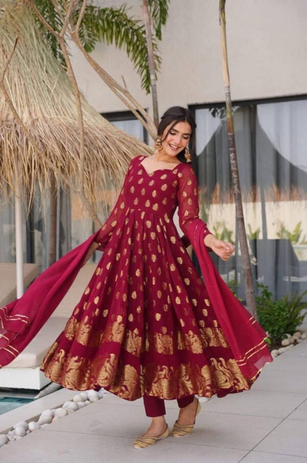 Maroon Jacquard Sringar Anarkali Suit Set