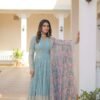 Sky Blue Heavy Embroidery Work Gown with Dupatta