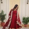Luxurious Maroon Heavy Designer Gown with Dupatta