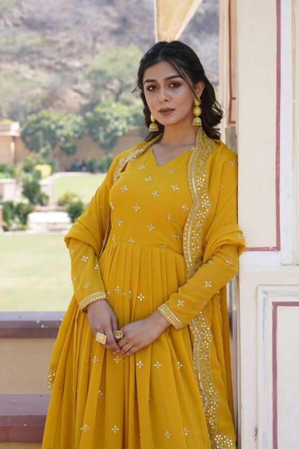 Yellow Wedding Wear Heavy Sequence Work Gown with Dupatta