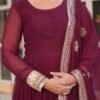 Sophisticated Maroon Zari Sequins Embroidered Gown
