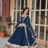Royal Blue Faux Blooming Gown with Zari Sequins Embroidery