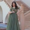 Metal Green Jacket Style South Indian Gown Set