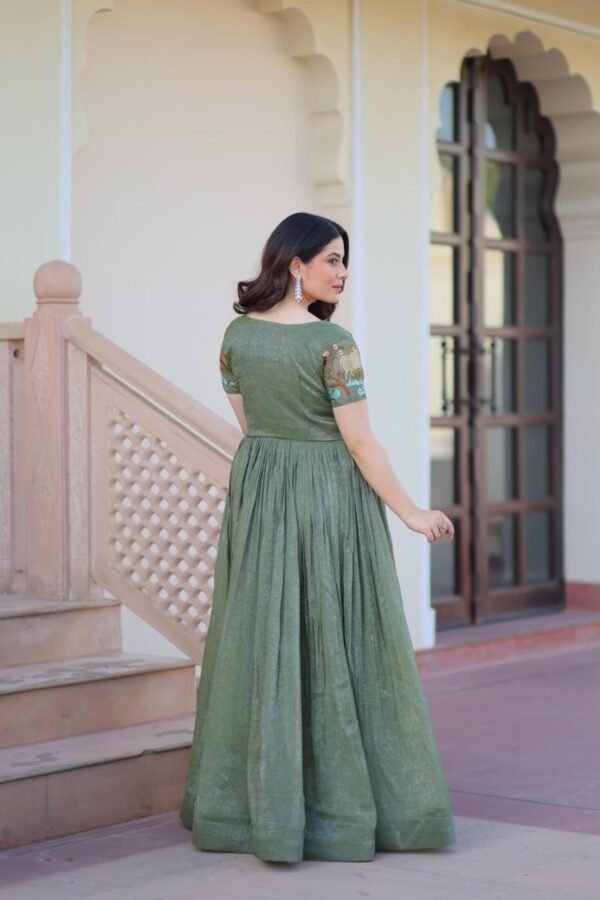 Metal Green Jacket Style South Indian Gown Set