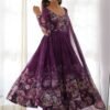 Trendy Wine Floral Printed Anarkali Suit Set with Dupatta - Modern & Chic