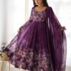 Trendy Wine Floral Printed Anarkali Suit Set with Dupatta - Modern & Chic