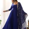 Dazzling Blue Georgette Gown Sophisticated Embroidered Detail