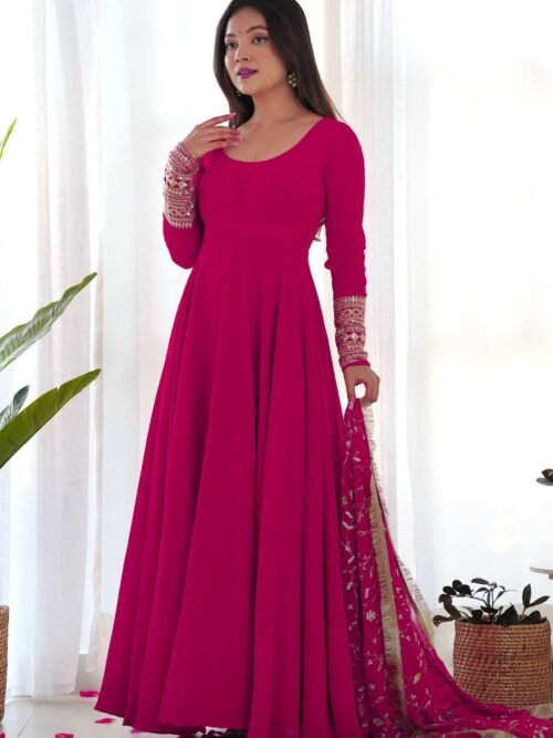 Dazzling Pink Georgette Gown Set Unforgettable Style