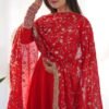 Gourgeous Red Color Georgette Gown Full Set with Embroidered Dupatta