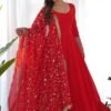 Gourgeous Red Color Georgette Gown Full Set with Embroidered Dupatta