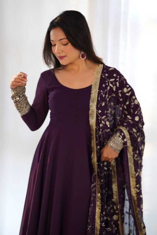 Elegant Wine Georgette Gown Set with Dupatta - Luxurious & Chic