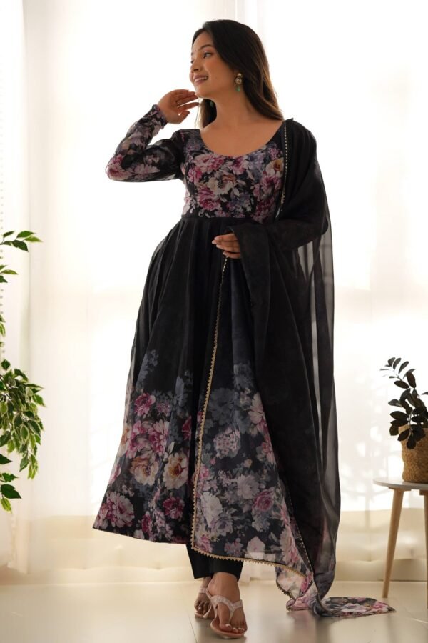 Sophisticated Black Organza Silk Anarkali Suit Set - Perfect Choice