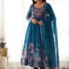 Luxurious Turkish Floral Printed Organza Anarkali Suit Set with Dupatta