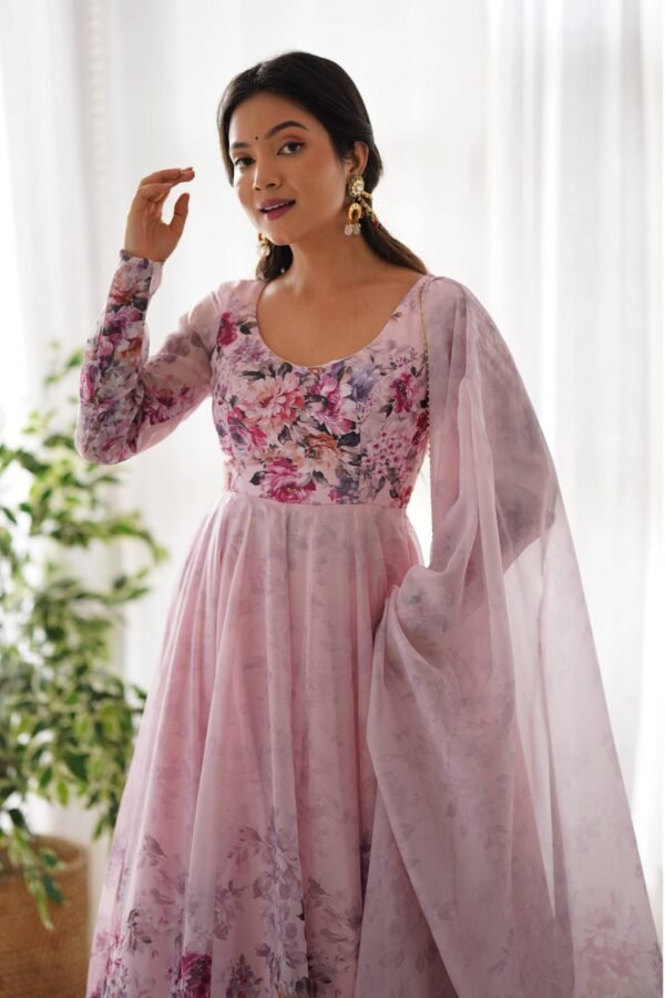 Trendy Pink Floral Anarkali Suit Set with Dupatta - Modern & Beautiful