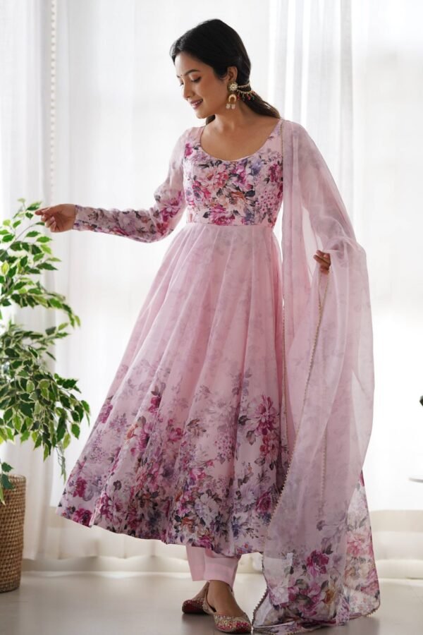 Trendy Pink Floral Anarkali Suit Set with Dupatta - Modern & Beautiful