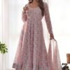 Elegant Pink Chiffon Anarkali Suit with Orange Floral Print Dupatta
