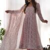 Elegant Pink Chiffon Anarkali Suit with Orange Floral Print Dupatta