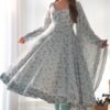 Exquisite Sky Blue Chiffon Anarkali Suit with Floral Print Dupatta