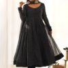 Stunning Black Laheriya Print Georgette Anarkali Suit with Dupatta