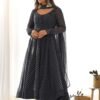 Stunning Black Laheriya Print Georgette Anarkali Suit with Dupatta