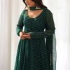 Exquisite Bottle Green Laheriya Print Georgette Anarkali Suit with Dupatta