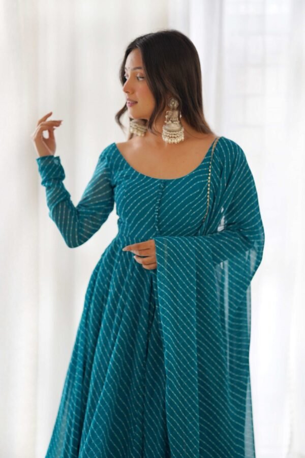 Alluring Rama Lehriya Anarkali Suit Sophisticated Charm