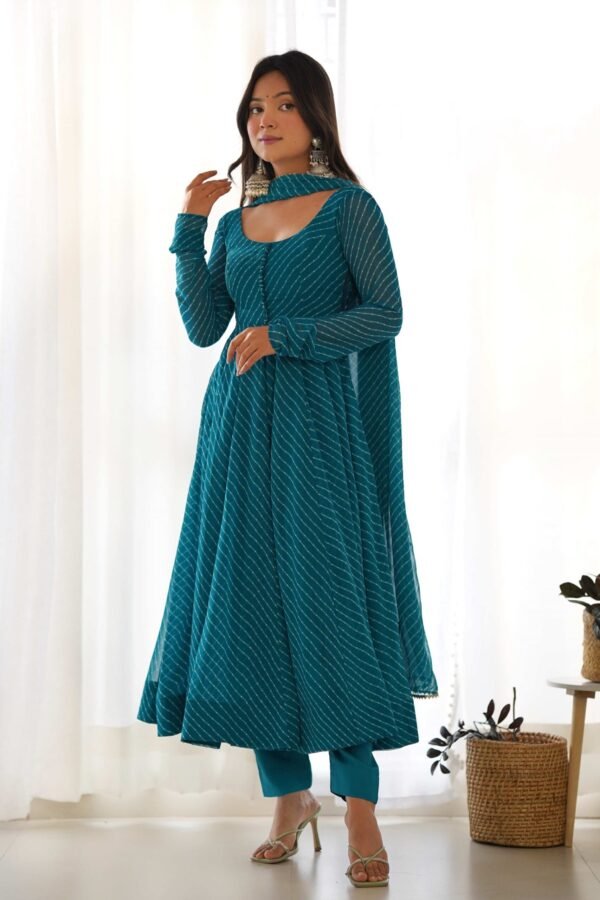 Alluring Rama Lehriya Anarkali Suit Sophisticated Charm