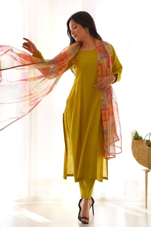 Mustard Viscose Straight Kurta Set for Office Wear
