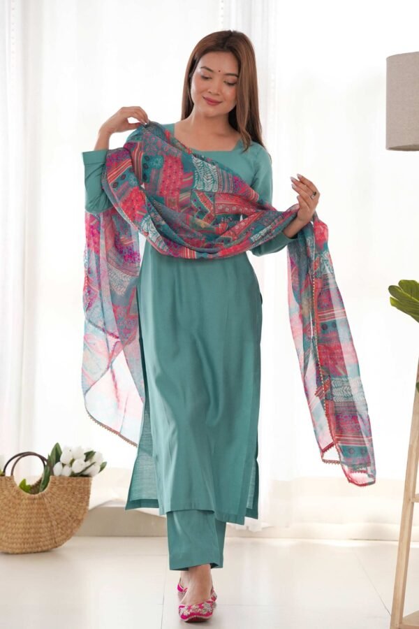 Sea Green Viscose Straight Kurta Set for Office Wear