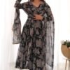 Black Floral Georgette Anarkali Suit Set with Dupatta
