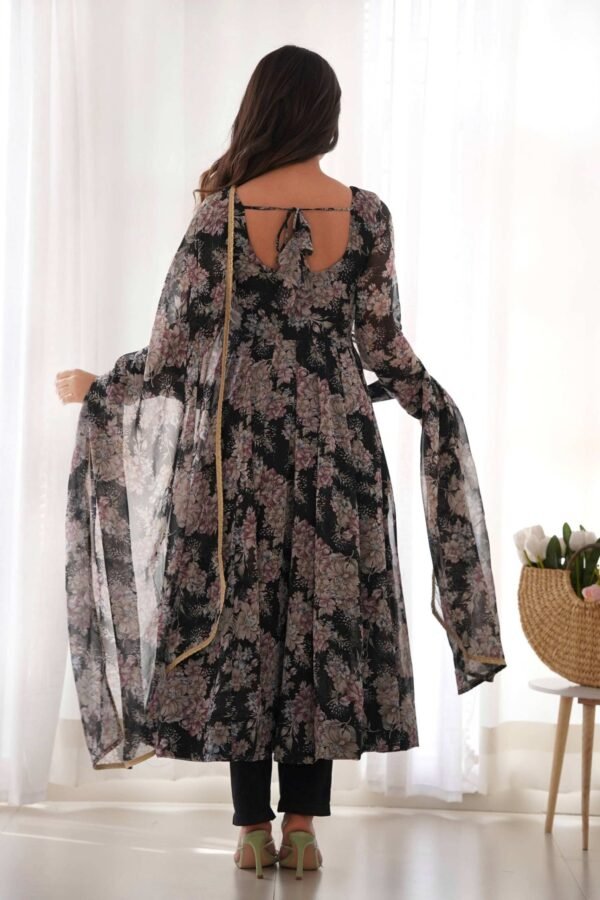 Black Floral Georgette Anarkali Suit Set with Dupatta
