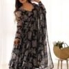 Black Floral Georgette Anarkali Suit Set with Dupatta