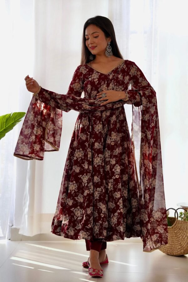 Elegant Multi Floral Print Fox Georgette Anarkali Suit Set