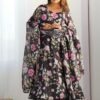 Black Organza Silk Floral Print Anarkali Suit Set
