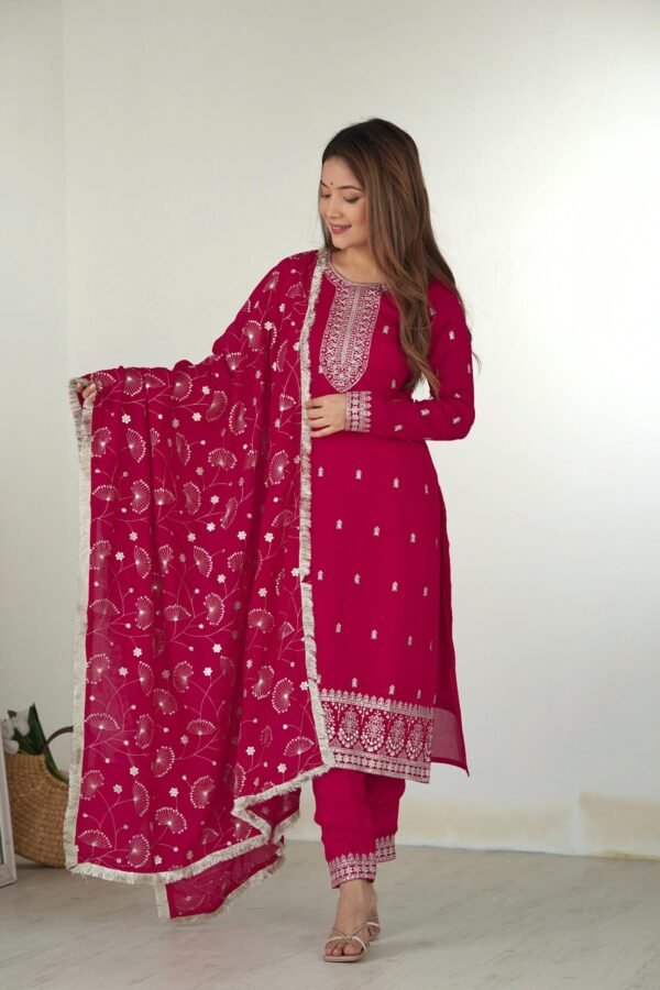 Rani Pink Straight Fit Kurta with Dupatta Set